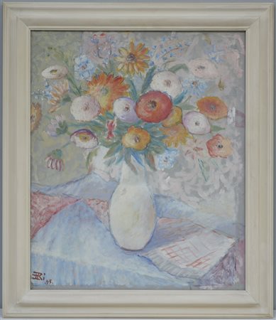 Artista francese "Vaso con fiori" olio su tela (cm 54x45) siglato e datato...