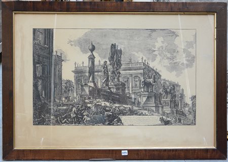 Riproduzione da un'opera del Piranesi raffigurante la "Veduta del Campidoglio...