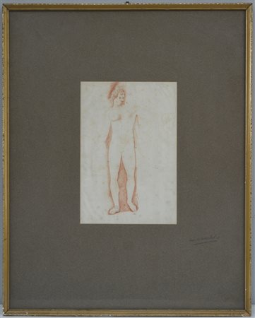 Scuola del sec. XIX, "Nudo", sanguigna su carta, (cm 29x19). In cornice.