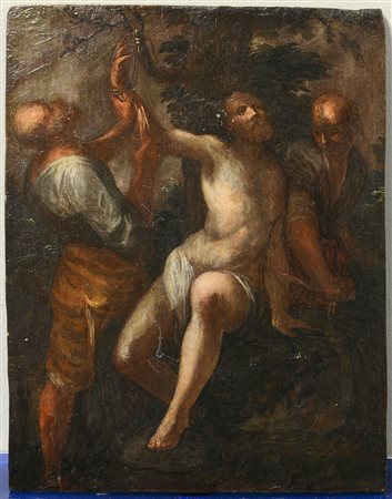 Ignoto del secolo XVII "Martirio di san Bartolomeo" olio su tavoletta (cm 27x22)