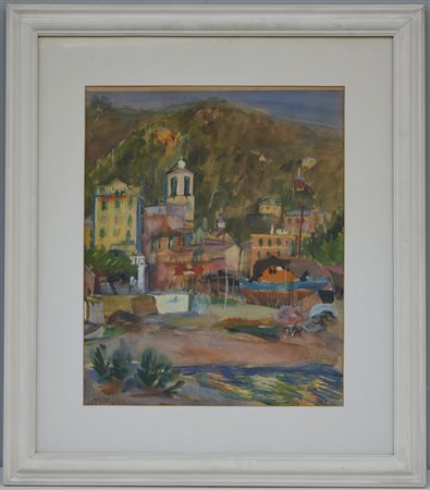 Nessler "Paesaggio con edifici" acquerello (cm 42x34) firmato in basso a...