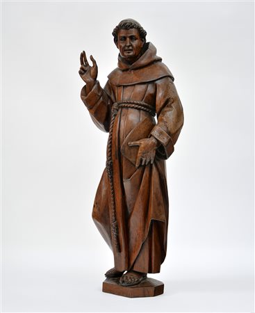 Arte del sec. XIX "San Francesco" scultura lignea (h cm 85)(difetti)