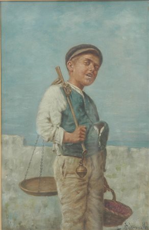 Petrocelli Arturo (Napoli 1856 - 1926) "Scugnizzo", olio su tela, (cm 43x29)....