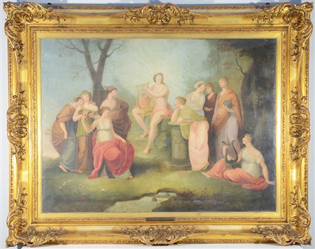 Maestro del secolo XIX, "Apollo sul Parnaso" olio su tela (cm 90x122)....