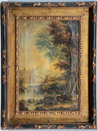 Ignoto, "Paesaggio con armenti" olio su tela (cm 40,5x27) firmato in basso a...