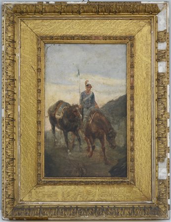 Rolland Giulio (1859 - 1913) "Armigero a cavallo", olio su tavola. (cm...