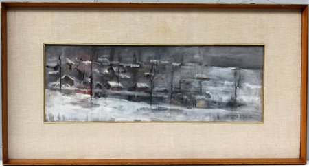 Lucio Riva "Paesaggio invernale" 1962 tecnica mista su carta (cm 25x70)...