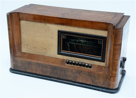 Radio con cassa in noce marcata Philips, anni '30 circa (cm 73x42x28) (difetti)