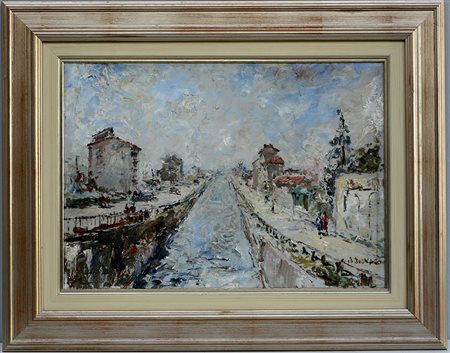 Da Busnago Giovanni (1908 - 1972) "Milano, scorcio del Naviglio" olio su...