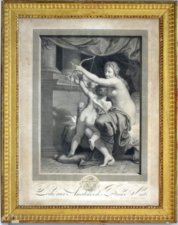 Incisione francese del secolo XIX, ''L'education de l'amour'' (cm 61x46) in...