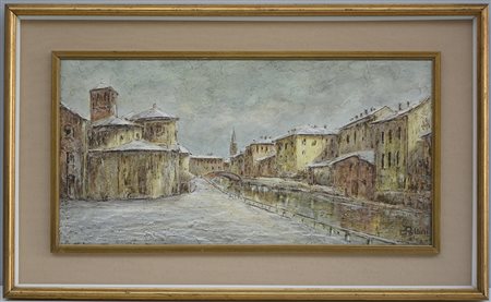 Dario Pollini "Vecchia Milano. Naviglio di S. Marco" Acrilico su tela....