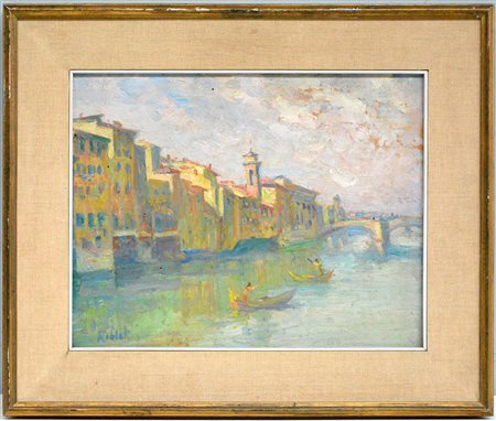 Fernando Riblet (Firenze 1873 - 1944) "Arno, Firenze" olio su compensato (cm...