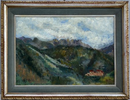 A. Tosi "Paesaggio montano" olio su cartone pressato (cm 22x31) Firmato in...