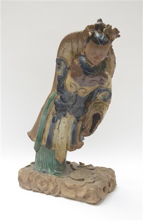 Scultura in ceramica raffigurante Guanyin in stile Fa-Hua (difetti e...