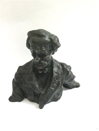 Ignoto, "Busto di Giuseppe Verdi" scultura in bronzo a patina verde, inizio...