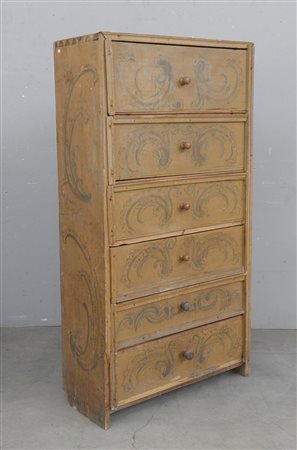 "Settimanale" a sei cassetti in legno dipinto (cm 76x145x34) (difetti)