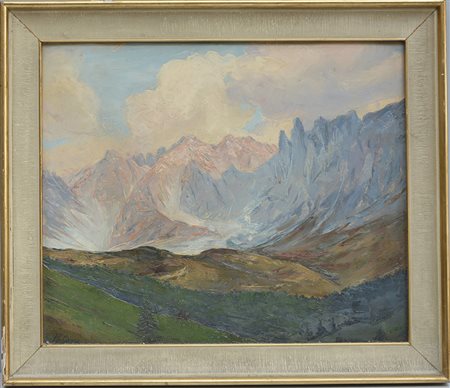 Poloni "Paesaggio montano" olio su faesite (cm 50x60) firmato in basso a...