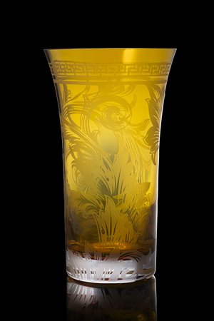 Rosenthal per Versace Vaso in cristallo incolore e giallo acidato sulla...