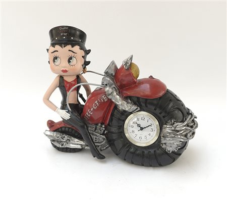 "Betty Boop in moto" Resina policroma e metallo con inserzione di orologio...