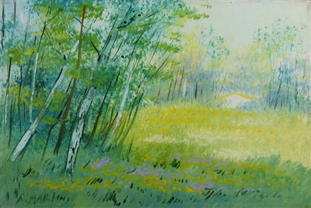 MARTINI A., Paesaggio a primavera, Olio su tela Anni 80 Dim. 20x30 Firmato in...