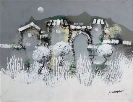 GAMBONI, Nevicata, Olio su tela Anni 80 Dim. 30x40 Firmato in basso a dx