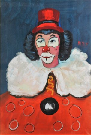 MIMON, Clown, Olio su tela Anni 80 Dim. 60x40 Firmato in alto a dx