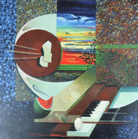 CARPO GILBERTO (OMEGNA 1934), Il tramonto sul piano forte, Olio su tela Dim....