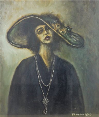 TERRIBILI MUZIO, Signora con cappello, Olio su tela Anno 1974 Dim. 70x50...