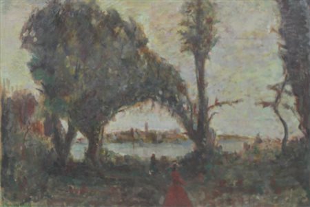 BIGONI FERNANDO, Paesaggio, Olio su cartoncino Anno 1958 Dim. 40x59