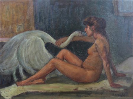 KLINGHOFER BERTHOLD (PALTINOASA 1899 MILANO 1975), Leda e il cigno, Olio su...