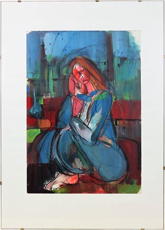 GIANBAR (TORINO 1938), Donna in blu, Tempera su carta Anno 1972 Dim. 50x35...