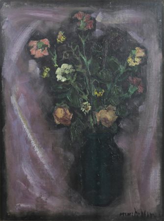 MARTELLINI PINA, Fiori su fondo viola, Olio su tela su cartone Anno 1960 Dim....