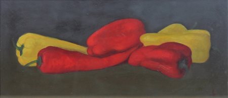 FEDELE SILVIO, Peperoni, Olio su tavola Anno 1969 Dim. 22x48,5 Monogramma...