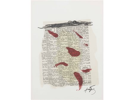 Antoni Tàpies (1923–2012) Rouge sur papier journal 20x30 cm Litografia