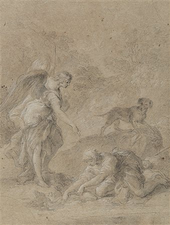 Stefano Pozzi (Roma 1699 - Roma 1768)Tobia e l'angeloCarboncino e gessetto...