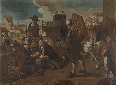 Giacomo Ceruti (Milano 1698 - 1767), bottega diSera sulla piazzaOlio su tela...