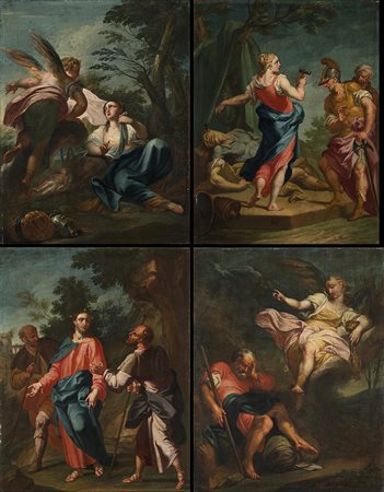 Scuola lombarda del secolo XVIIIAgar e l'Angelo Olio su tela cm 79x61.5 In...