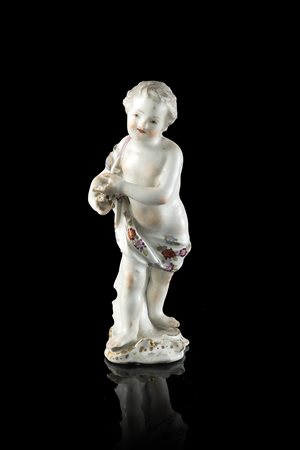 Manifattura del secolo XVIII "Putto" scultura in porcellana policroma (h. cm...