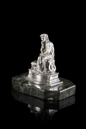 Eugenio Bellosio (Milano 1847 - Magreglio 1927)"Dante" scultura in argento...