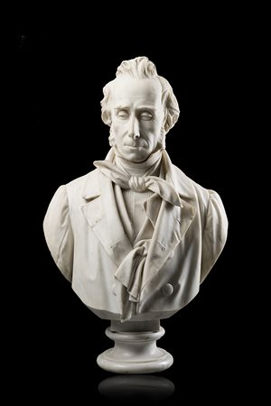 Scultore italiano, metà secolo XIX "Gentiluomo" busto in marmo bianco...