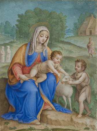 Maestro del secolo XVIMadonna con Bambino e San Giovannino in un paesaggio...