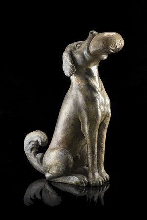 Arte del secolo XIX "Retriever con pagnotta" scultura lignea decorata in...