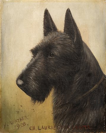 Henry Crowther "Ritratto di Scottish Terrier. Ch. Laurieston Leaper" olio su...