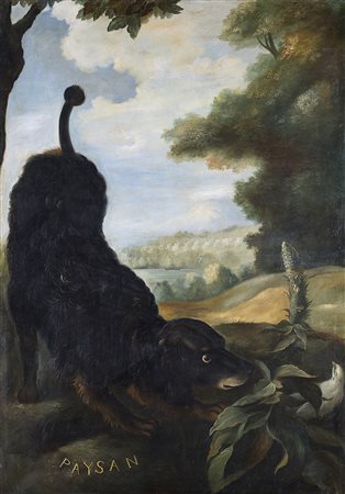 Scuola francese, secolo XIX "Paysan, Springer Spaniel" olio su tela (cm...