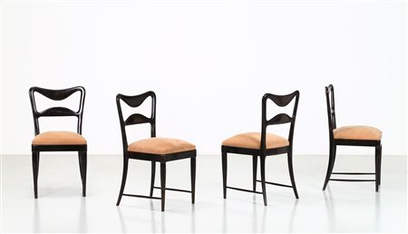 BORSANI OSVALDO (1911 - 1985) Quattro sedie in legno e tessuto, anni 50. -....