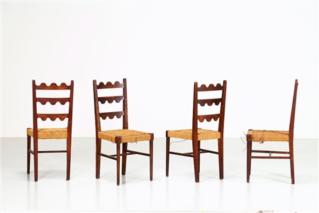 BUFFA PAOLO (1903 - 1970) Quattro sedie in legno e paglia, anni 50. -. Cm...