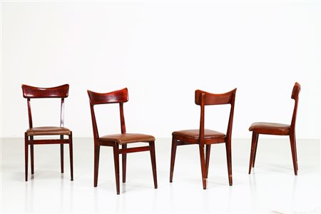 MANIFATTURA ITALIANA Quattro sedie in legno e sky, anni 50. -. Cm 45,00 x...