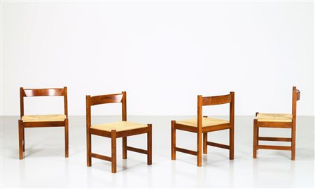 MICHELUCCI GIOVANNI (1891 - 1990) Quattro sedie in noce massello e paglia,...