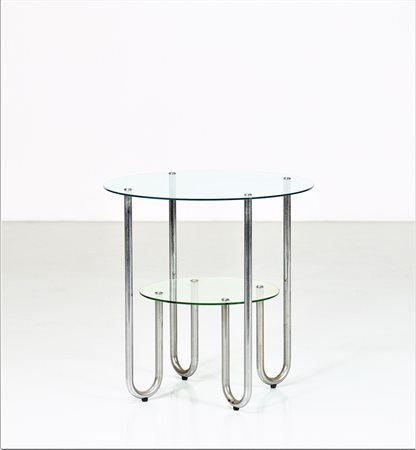 COVA MILANO Tavolino in metallo cromato e cristallo, anni 40. -. Cm 60,00 x...