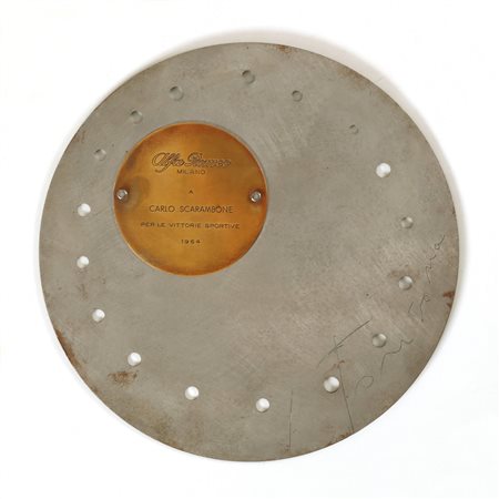 FONTANA LUCIO (1899 - 1960) Discus. 1964. Metallo. Cm 27,00 x 27,00. Sul...